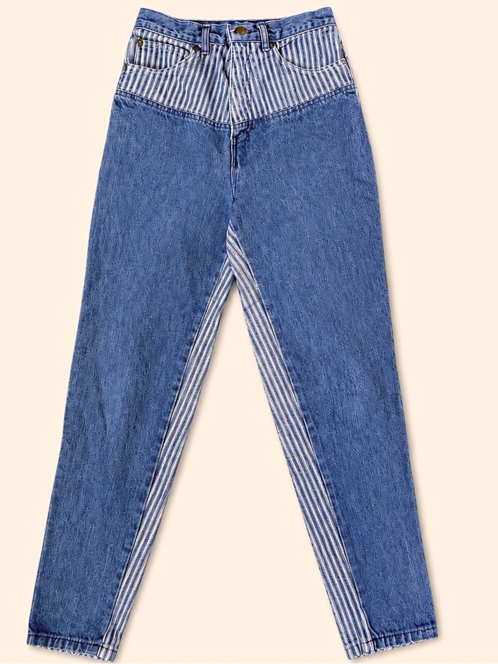 Vintage Brooks Two-Tone Stripe Panel Jeans 80s 90s High Waist Mom Jeans size9/10